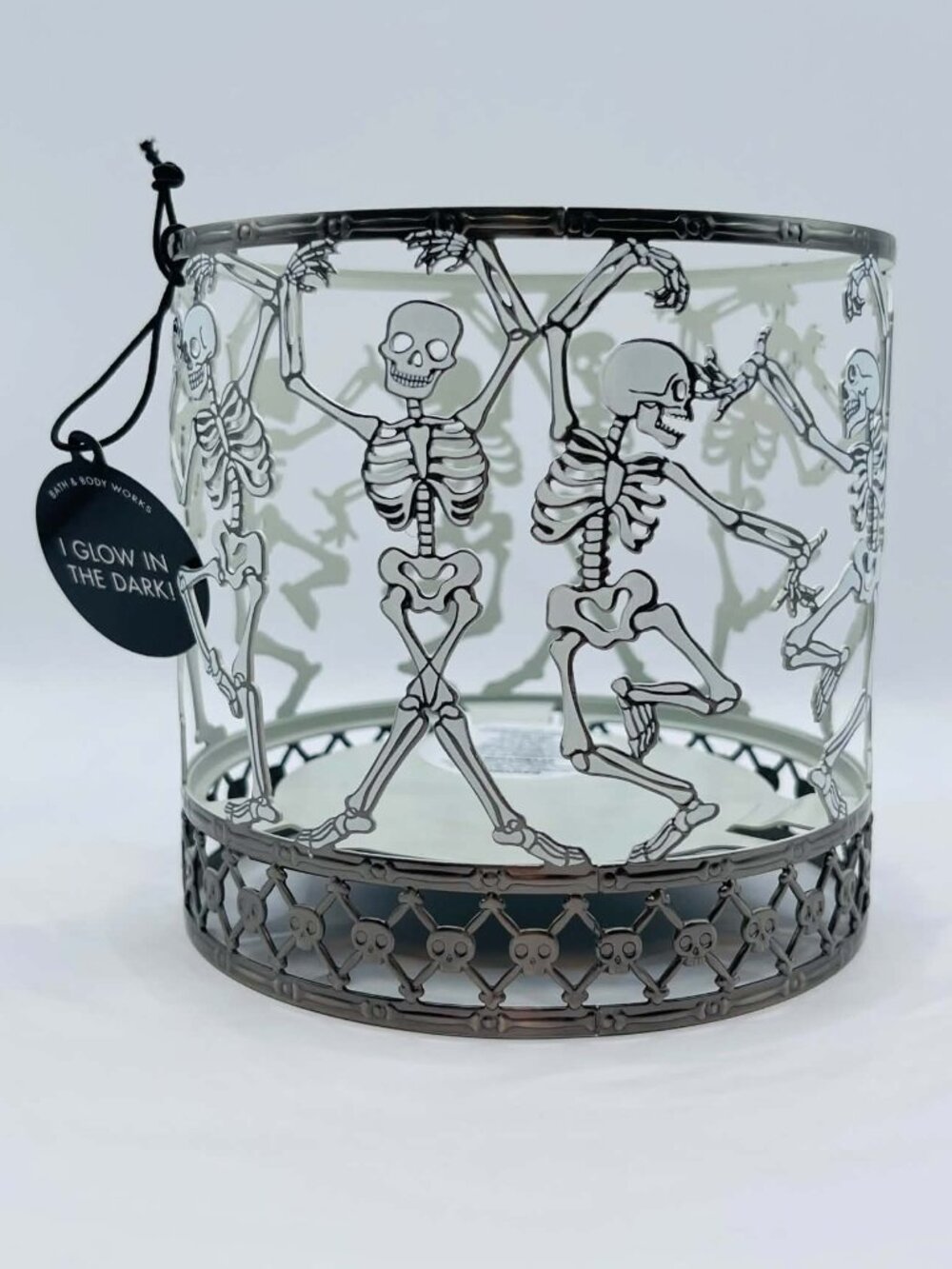B&BW Halloween Dancing Skeleton Glow in the Dark Candle Holder BNIB | No Offers